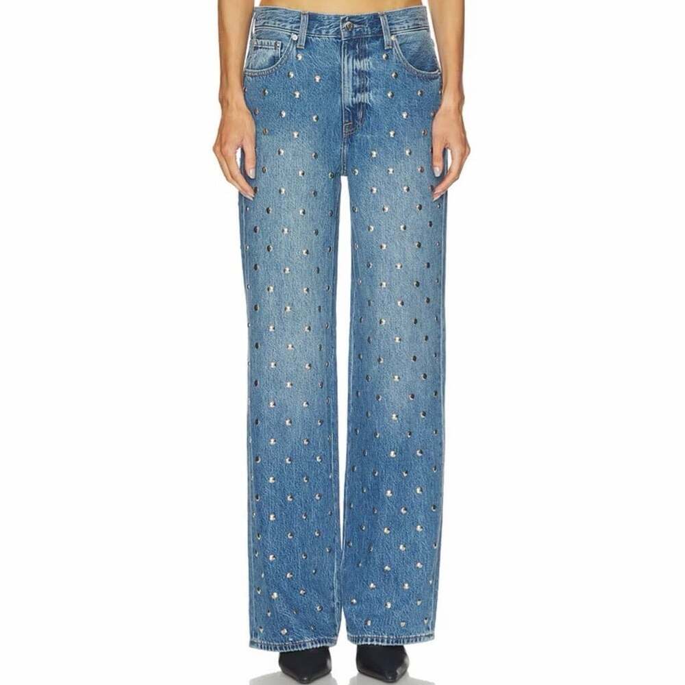 NWT Pistola Hendrix Charmed Jeans 27 Studded High Rise Baggy Wide Leg